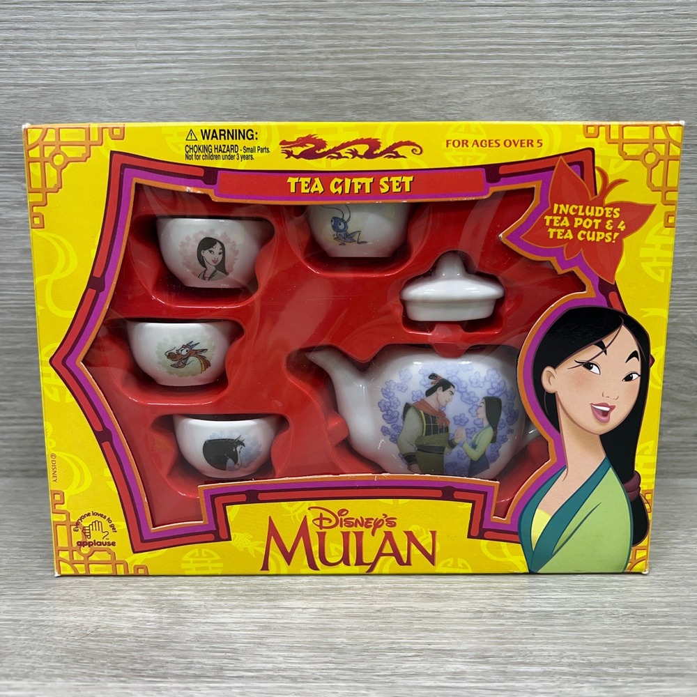 Applause Disney Mulan Tea Gift Set Kids OS White Ceramic Teapot 4 Cups